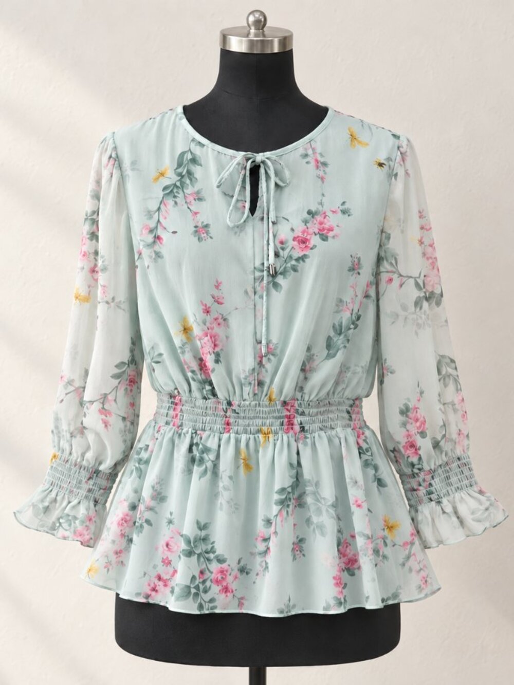 Ted Baker Klara Plaster Sorbet Floral Chiffon Peplum Blouse 3 US 8